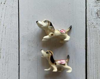 Vintage Pair of Bone China Miniature Basset Hound Dog Figurines 1950s