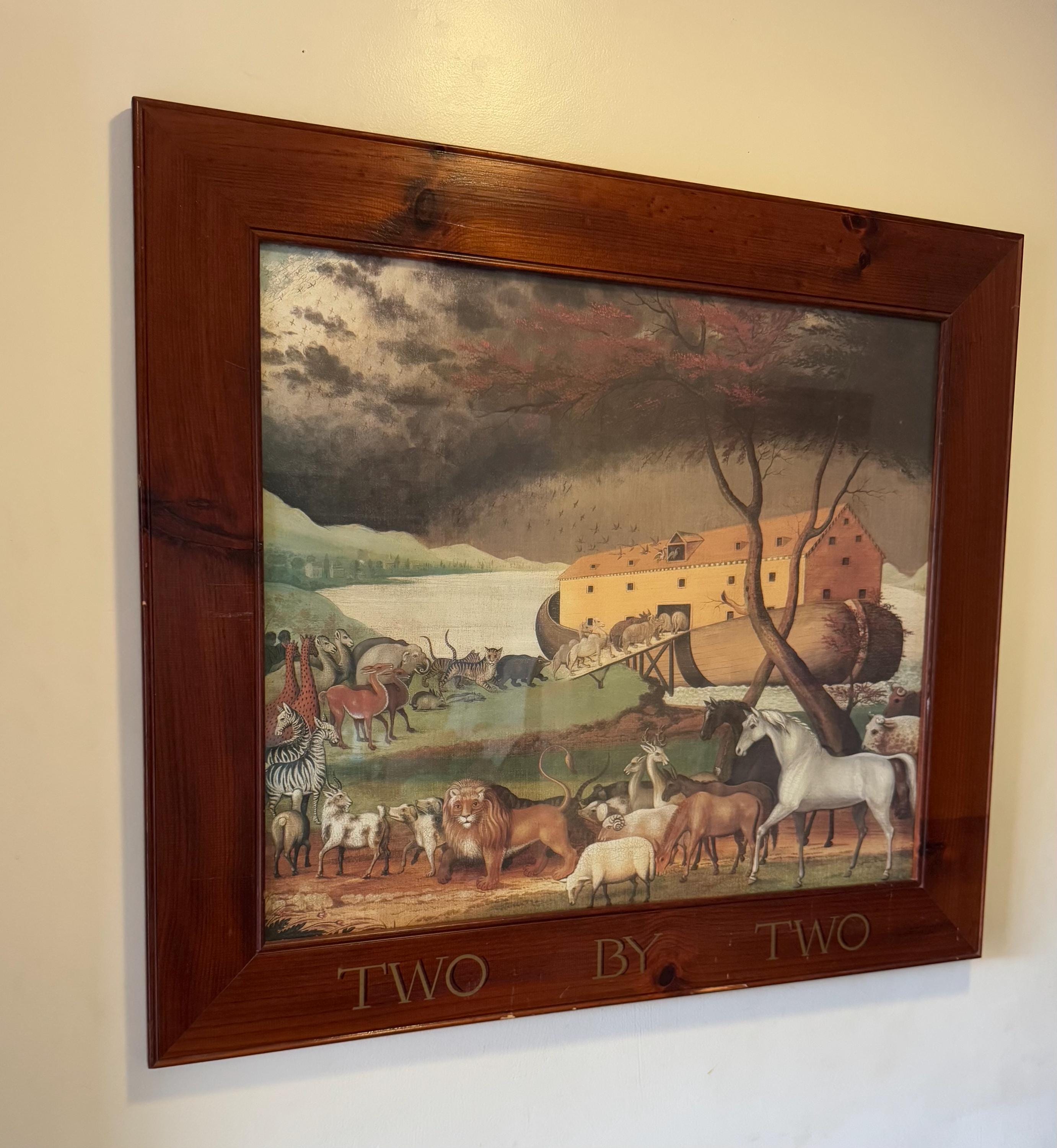 Vintage Two by Two Edward Hicks Noah's Ark Framed Lithograph Wood