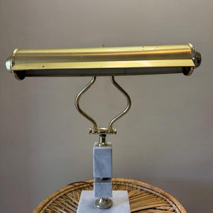 Vintage Adjustable Piano - Bankers Desk Lamp With Metal Shade and Marble Base 1970s