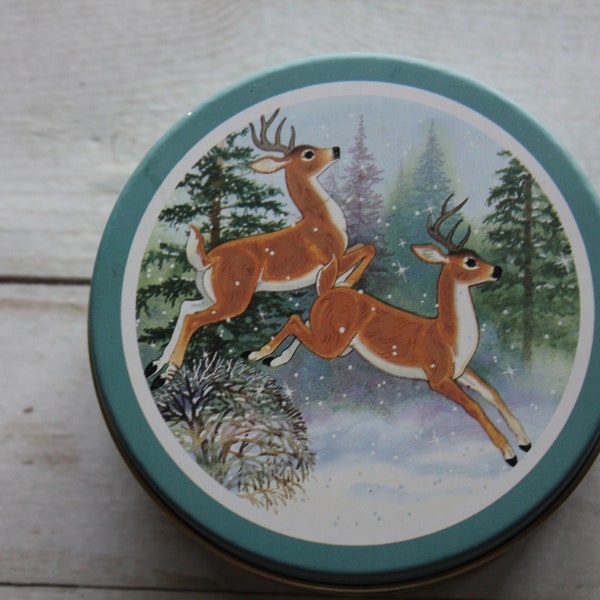 Vintage JSNY Winter Deer Tin With Matching Coasters 1980s