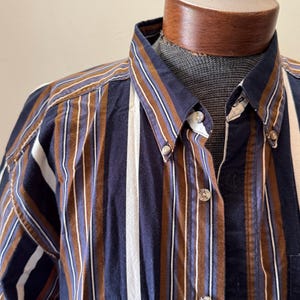 Vintage Men&#39;s Quality Clothing Striped Cotton Short Sleeve Button Down Shirt 1980s