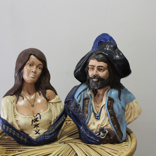 Ensemble de statues vintage de pirate et de jeune fille Holland Mold 1974