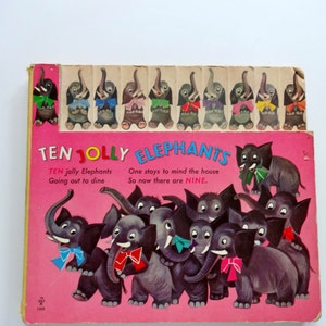 Vintage Ten Jolly Elephants Board Book Impreso en Alemania Occidental 1947