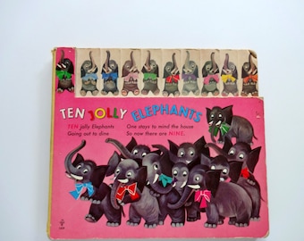 Vintage Ten Jolly Elephants Board Book Printed In West Germany 1947