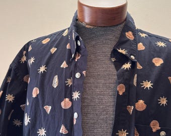 Vintage Men's Campia Moda Short Sleeve Seashell Pattern Button Down Shirt Size X-Large 1990s