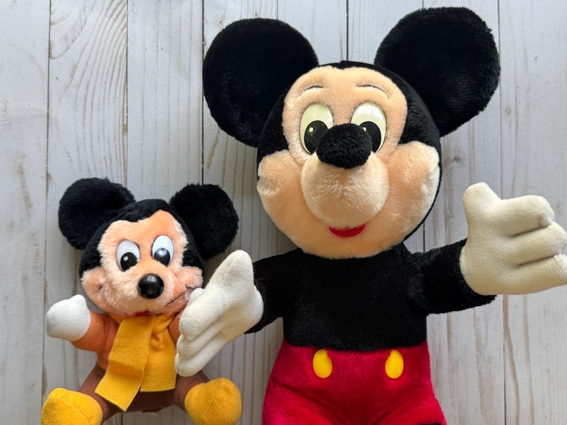 Vintage Pair of Mickey Mouse Plush Stuffed Animals 1980s image 1