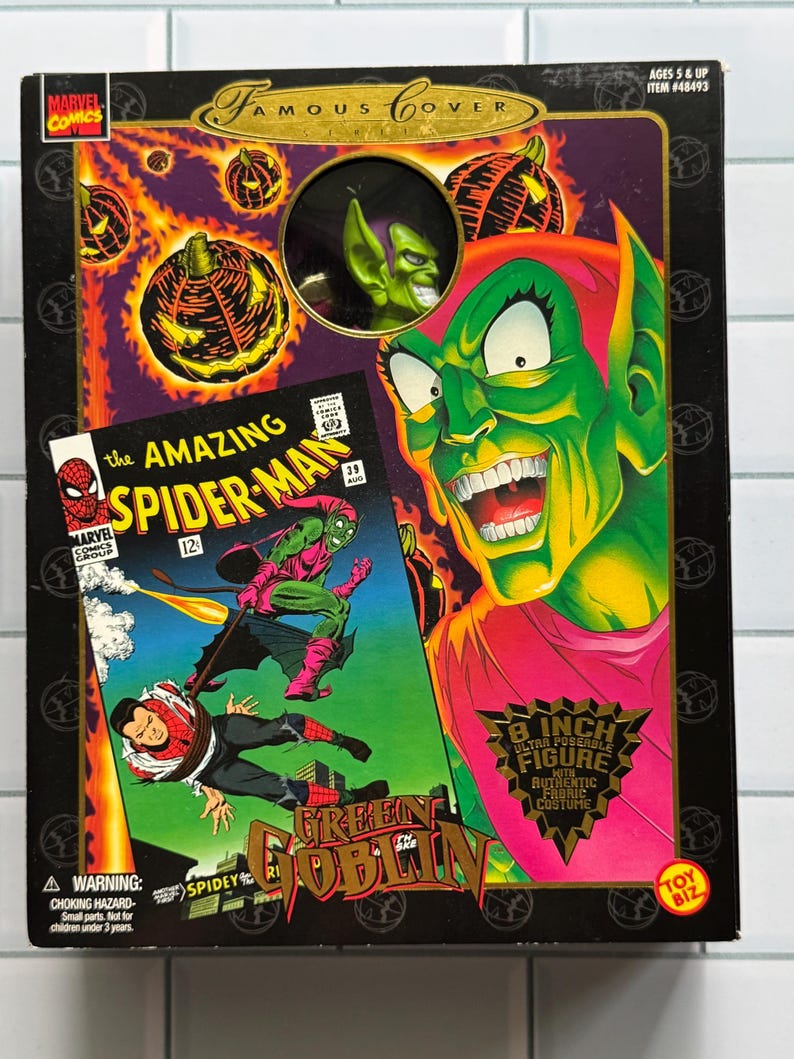 Vintage Toy Biz Green Goblin Actionfigur: Berömd omslagsserie 1997 Spider-Man-skurk bild 3