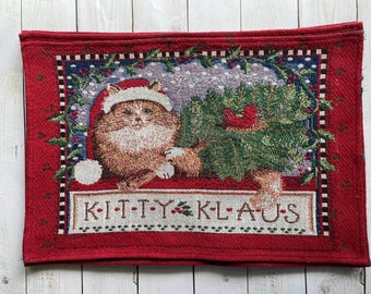 Vintage Windham Weavers Set of 4 Tapestry Kitty Klaus Placemats 2004
