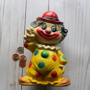 Vintage Happy Clown Plastic Bank 1960s