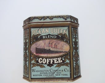 Vintage Metal Ocean Queen Coffee Tin