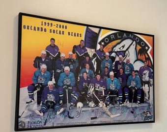 Vintage Framed Orlando Solar Bears Autographed Poster 2000