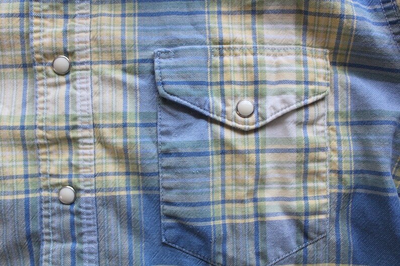 Vintage Men/'s Wrangler Western Plaid Cotton Long Sleeve Snap Button Shirt 1970s