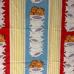 Vintage Garfield Napping Striped Full Flat Sheet 1970s