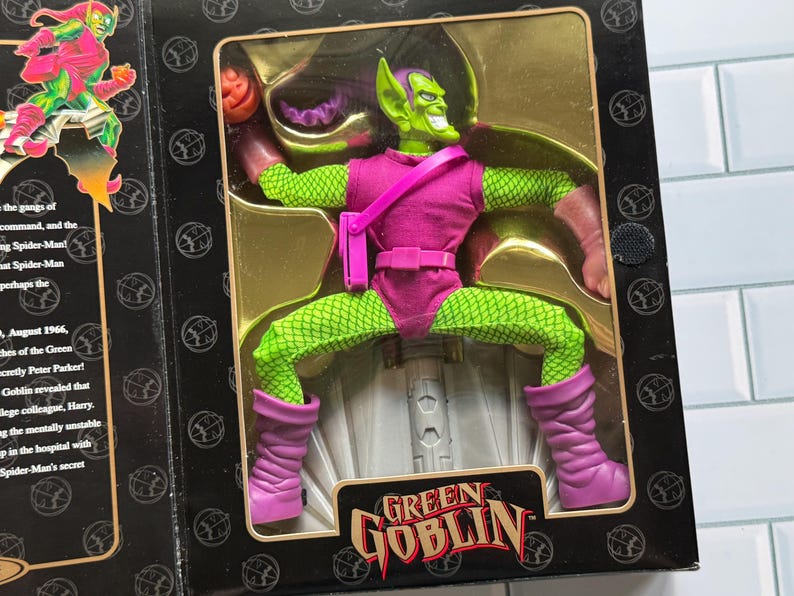 Vintage Toy Biz Green Goblin Actionfigur: Berömd omslagsserie 1997 Spider-Man-skurk bild 5