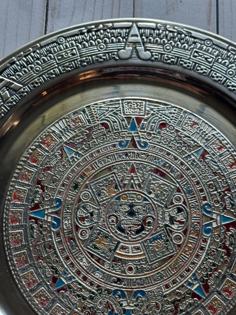 Vintage Metal and Enamel Mexico Aztec Plate Wall Hanging 1970s - Etsy
