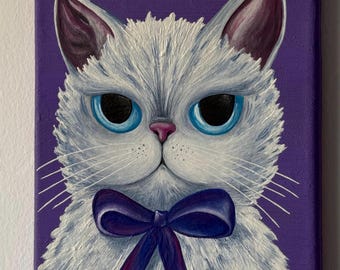猫アート、キャンバスに描かれた黒猫の絵画、オリジナルアクリル