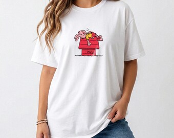 Sunday Tunes T-Shirt | Hand-Drawn Comic Strip Bunny Doghouse Art