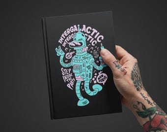 Intergalactic Robot Diary | 90s Nostalgia Lined Notebook, Retro Cartoon Art Journal