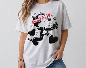 1920s Cartoon Cat T-Shirt | Dark Alternative Music Graphic Tee, Streetwear Style