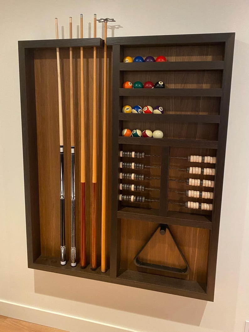 Luxury Wall-mounted Billiard Storage Cabinet – Handmade Wooden Pool Cue ...