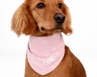 Personalized dog bandana with name | Muslin dog bandana with dandelion design | Bandana for dogs | Gift for dog lovers