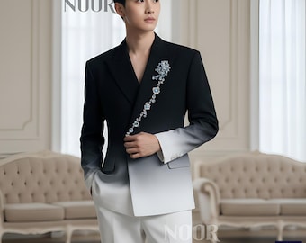 Black White Ombre Double Breasted Suit Wedding Groom Trauanzug Costume Homme Elegant Modern Mens Formal Ceremony Style Summer Look