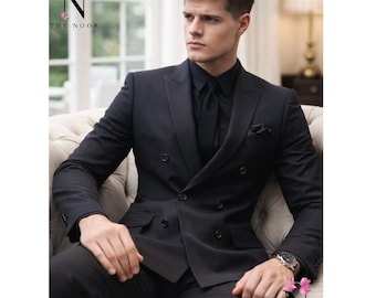 Black Double Breasted Wedding Suit Trauanzug Herren Costume Homme Elegant Groom Outfit Formal Menswear Ceremony MTM Tailored Fit