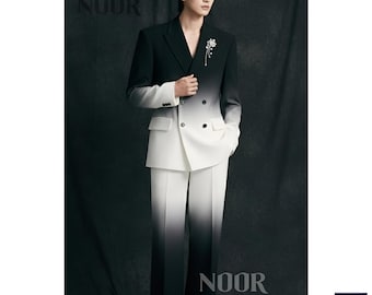 Black White Ombre Double Breasted Suit Wedding Groom Trauanzug Costume Homme Elegant Modern Mens Formalwear Ceremony Style Summer Look EUFit