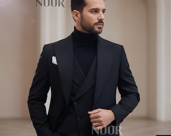 Black 3 Piece Suit Mens Wedding Trauanzug Herren Costume Homme Elegant Formal Evening Tailored Menswear