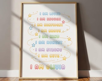 Arte de pared personalizado con frases positivas para niñas: Impresión personalizada con frases positivas para decorar el dormitorio