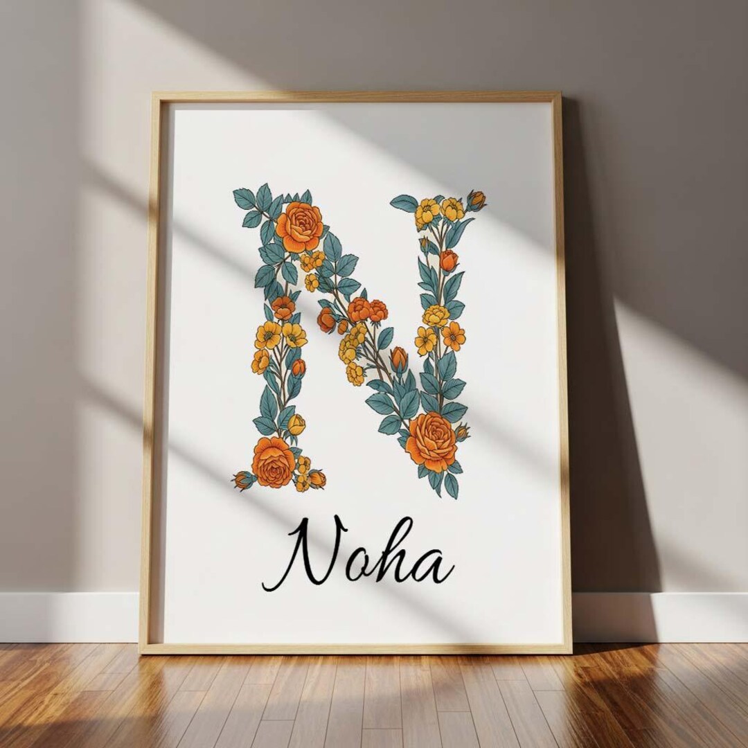 Floral Initial Nursery Print – Custom Name, Watercolor Wildflowers ...