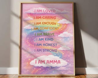 Arte de pared personalizado con frases de arcoíris para niñas, ideal para decorar el dormitorio.