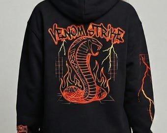Venom Strike Cobra Hoodie Snake Back Graphic Streetwear Hoodie Unisex Lightning Sleeve
