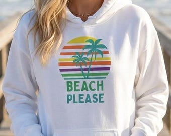 Sudadera playera retro con palmeras al atardecer / Sudadera con capucha estilo playero para vacaciones / Sudadera unisex con estampado veraniego para la playa