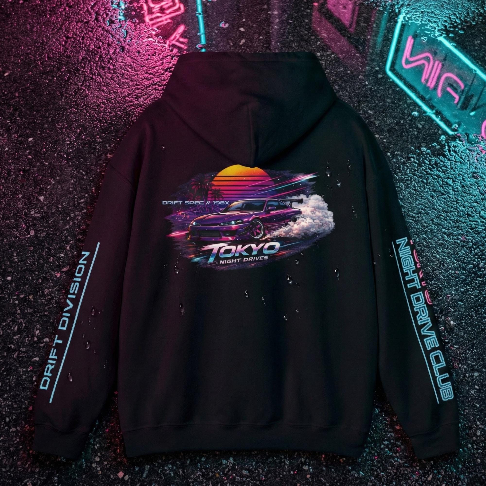 Tokyo Night Drive Club Hoodie JDM Drift Hoodie Synthwave Hoodie