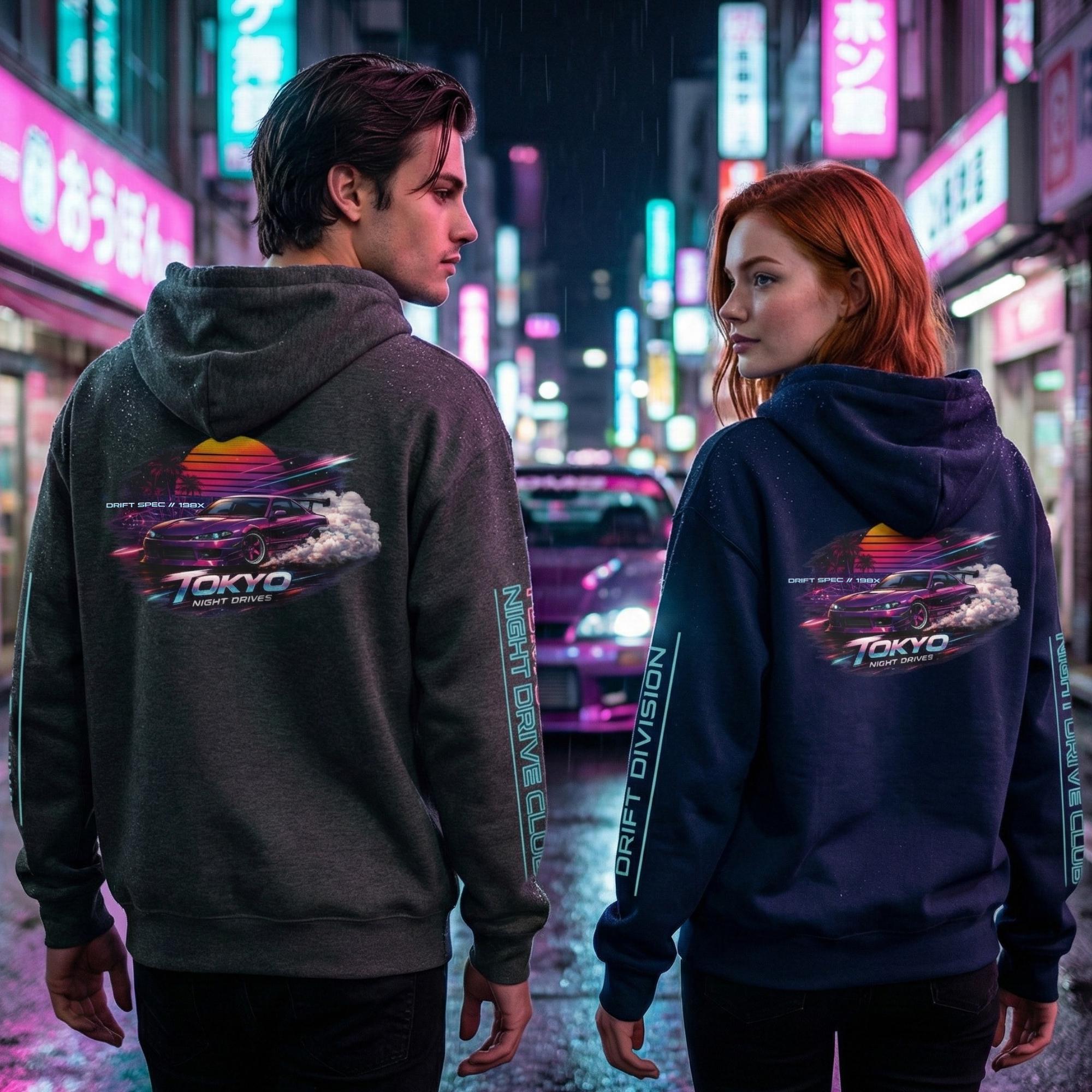 Tokyo Night Drive Club Hoodie JDM Drift Hoodie Synthwave Hoodie