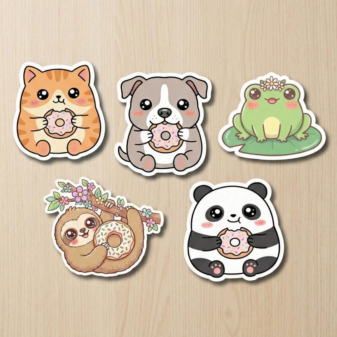 Kawaii Animal Sticker Pack | Cute Vinyl Stickers | Cat Dog Panda Frog ...