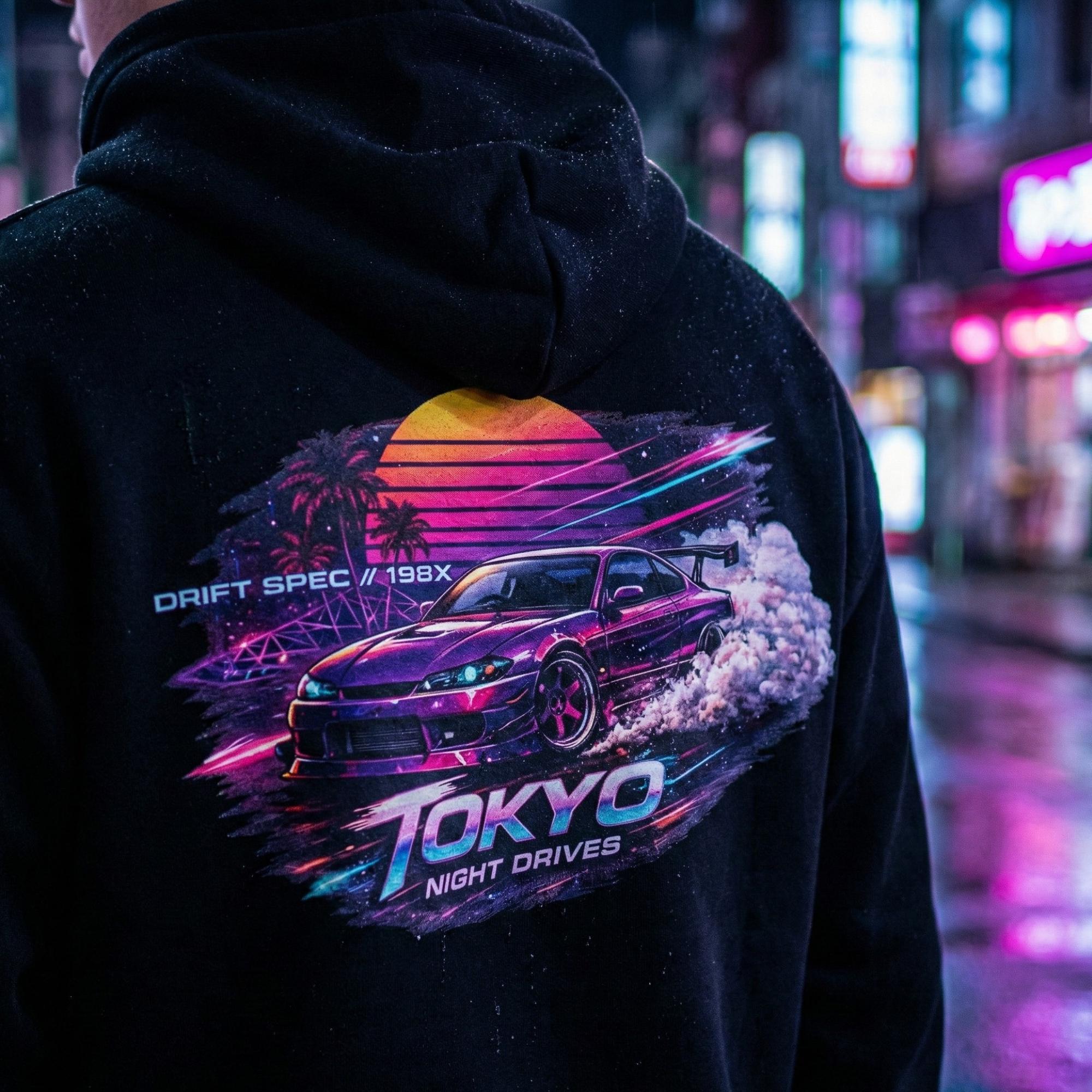 Tokyo Night Drive Club Hoodie JDM Drift Hoodie Synthwave Hoodie