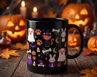 Halloween Vet Tech Mug 11oz 15oz, Spooky Animal Black Mug, Funny Halloween Veterinary Technician Gift Cup