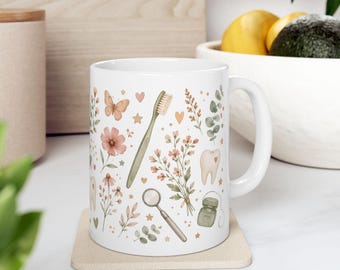 Dental Hygienist Mug | Fairy Floral Pattern Mug | Smile Maker Mug, Funny Dental Hygienist Gift, Dental Office Gift, 11oz 15oz Ceramic Mug