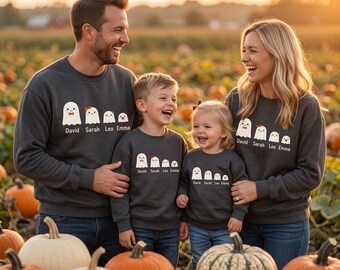 Halloween Family Shirts Matching Outfit 2026, Family Ghost Sweatshirt, Mom Dad Kids Halloween Shirt, Boo Crew Custom Name Spooky Shirt Gift