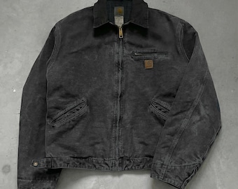 Vintage Carhart JQ185 Black Canvas 90s Work Jacket Sz 48 Corduroy