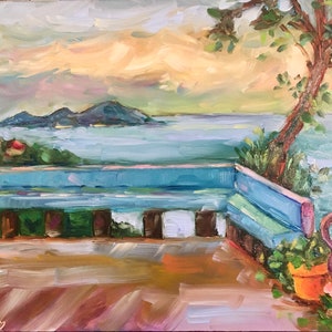 Italian coastal painting, amalfi coast painting, italy painting