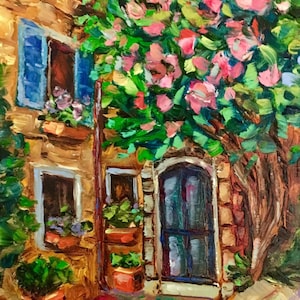 Tuscan hill town, original oil painting, Italy painting, mini painting, small painting