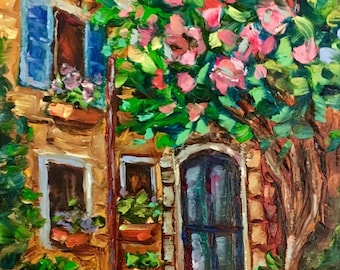 Tuscan hill town, original oil painting, Italy painting, mini painting, small painting