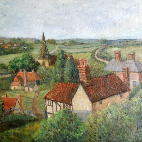 Vintage oil painting is of a lovely English landscape, it even has a painting on the back