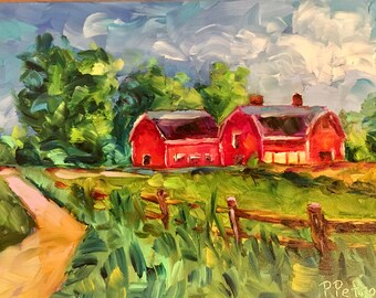 Red barn, Knox farm, East Aurora, NY, mini painting, small 5x7 painting