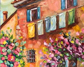 Laundry Day in Tuscany, original oil painting