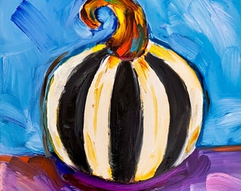 Pumpkin painting, Black and white stripe pumpkin