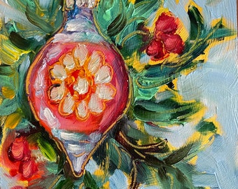 Vintage Christmas ornament oil painting